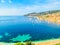 Seaside of the Mediterranean Sea. Landscape of the Cote d`Azur, Villefranche-sur-Mer, France