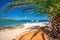 Seaside promenade on Brac island with palm trees and turquoise clear ocean water, Supetar, Brac, Croatia