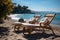 Seaside relaxation Chaise lounges invite beachgoers to unwind by the tranquil waves