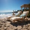 Seaside relaxation Chaise lounges invite beachgoers to unwind by the tranquil waves
