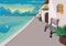 Seaside resort town flat color vector illustration