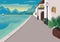 Seaside resort village flat color vector illustration