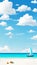 Seaside sailing blue sky white clouds beach seaside scenery illustration