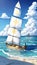 Seaside sailing blue sky white clouds beach seaside scenery illustration