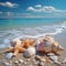 Seaside serenity Crystal clear water, seashells, and starfish on beach