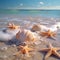 Seaside serenity Crystal clear water, seashells, and starfish on beach