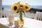 Seaside Serenity, Sunflower Vase Gracing a White Table