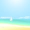 Seaside summer vacation background. Beautiful seascape of calm ocean and floating yacht.