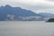 Seaside town buildings and mountains in Tai Po, Hong Kong