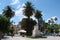 Seaside town of Kalambaka in southern Greece in the summer of 2014. Panorama of the central part and the clean sunny streets of th