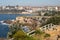 Seaside town. Picturesque and amazing landscape with rocks and white wood fences on sheer cliffs by sea in Sydney, Australia