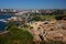 Seaside town. Picturesque and amazing landscape with rocks and white wood fences on sheer cliffs by sea in Sydney, Australia