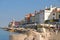 Seaside town of Piran along the waterfront Presernovo Nabrezje street on the Gulf of Piran on the Adriatic Sea