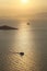 Seaside town of Turgutreis and spectacular sunsets. aerial view of islands and sea