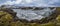 Season changing in southern Highlands of Iceland. Picturesque waterfal Tungnaarfellsfoss panoramic autumn view.  Landmannalaugar