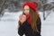 Season christmas or holidays and people concept - smiling young girl in winter clothes outdoor