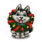 Season`s Greetings with Cute Husky Puppy Wearing Holiday Wreath - Merry Christmas, Happy New Year - Hand-Drawn Cartoon Character