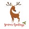 Season`s Greetings vector card with funny Christmas deer