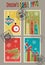 Season`s Postage Stamps, Vector Set for Christmas Greetings