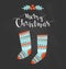 Season vector holiday design with calligraphy - Merry Christmas. Hand-written Christmas lettering and christmas socks for gifts.