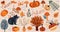 Seasonal autumn banner, with wildlife, veggies, trees, leafage and cute mole. Banners Ideal for web, harvest fest