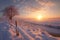 Seasonal beauty Winter landscape captivates during the serene sunset