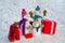 Seasonal Christmas holidays sale discounts. New year gift. Merry Christmas and happy New Year. Snowman - parent and