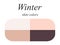 Seasonal color analysis palette for winter type of female appearance. Skin colors for winter type.