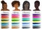 Seasonal color analysis. Set of vector black women with different types of female appearance