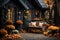 Seasonal Cottage Cozy cottage adorned with pumpkins - stock photo concepts