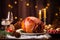 Seasonal Delight: Candlelit Christmas Ham in Cozy Ambiance.