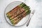 Seasonal fresh asparagus fried with bacon