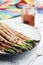 Seasonal fresh asparagus fried with bacon