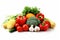 Seasonal Fresh vegetables on white background, Vegetarian and vegan diet. Sustainable lifestyle, good, real plant-based foods.