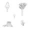 Seasonal Halloween vector illustration of trees, witch mushrooms autumn holidays simple doodle style drawing