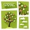 Seasonal illustration with spring tree in flat