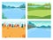 Seasonal landscape flat color vector illustration set