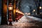 Seasonal magic Snowy scene with atmospheric red lanterns lining the street