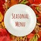 SEASONAL MENU Autumn composition concept background. Autumn bright leaves. Flatlay background, Thanksgiving table, empty plate,