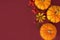 Seasonal natural autumn beautiful background with copy space with pumpkin, berries and flower. Halloween or thanksgiving