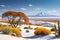 Seasonal Panorama: Quadrants of Nature\\\'s Change - Snowflakes Descending on a White Winter Wonderland in the First Segment