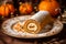 Seasonal pumpkin roll dessert on plate