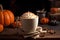 Seasonal pumpkin spice latte in mug