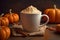 Seasonal pumpkin spice latte in mug
