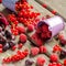 Seasonal ripe berries. Harvest. Red currants, raspberries and go