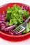 Seasonal salad in a red bowl