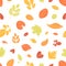 Seasonal seamless pattern with fallen autumn leaves on white background. Decorative backdrop with dried foliage. Flat