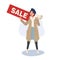 Seasonal Shopping Spree. Autumn Sale. Full-Length Stylish Woman Holding Sale Sign with megaphone. Happy Shopper with Autumn