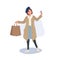 Seasonal Shopping Spree. Autumn Sale. Full-Length Stylish Woman Holding shopping bags and credit card. Happy Shopper with Autumn