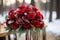 Seasonal sophistication Red roses embellish the winter wedding decor elegantly